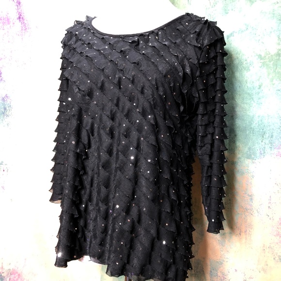 📌Notations Eye-Catching Long Sleeves Sparkling Top - Picture 1 of 11